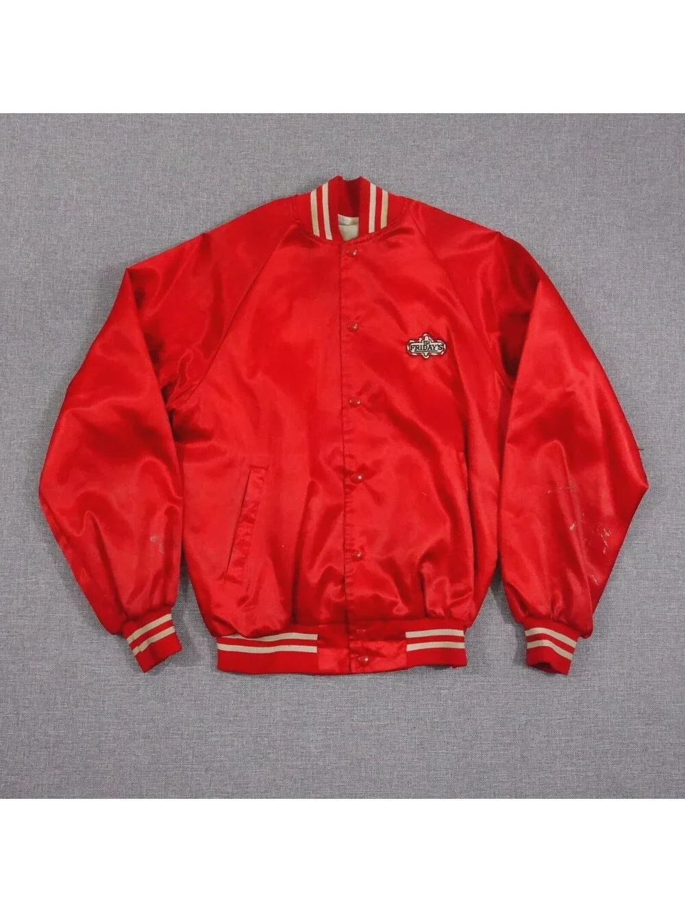 Vintage 80s Red Lightweight Jacket TGI Friday's Nylon Shell Acoba Lining